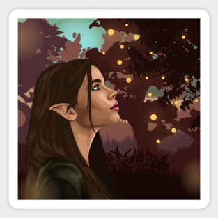 Portrait of a beautiful elf girl with landscape Sticker